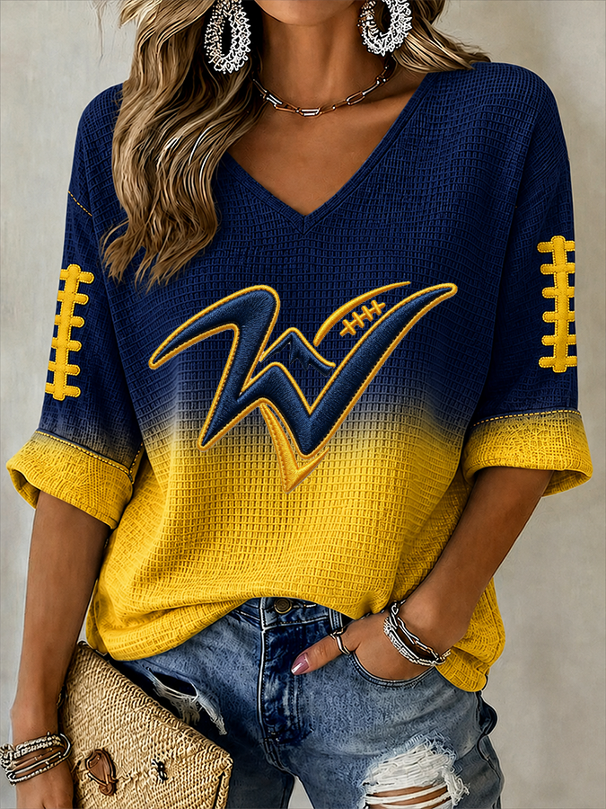 Women'S Football Print Waffle Top