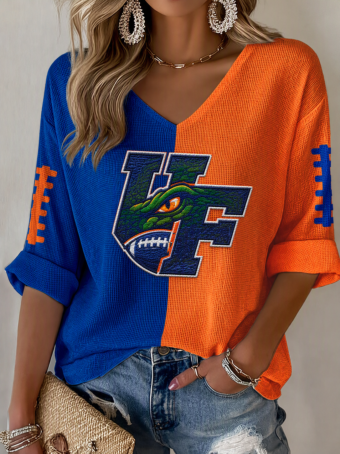 Women'S Football Print Waffle  Top