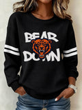 Women's football fan waffle long sleeved round neck sports shirt