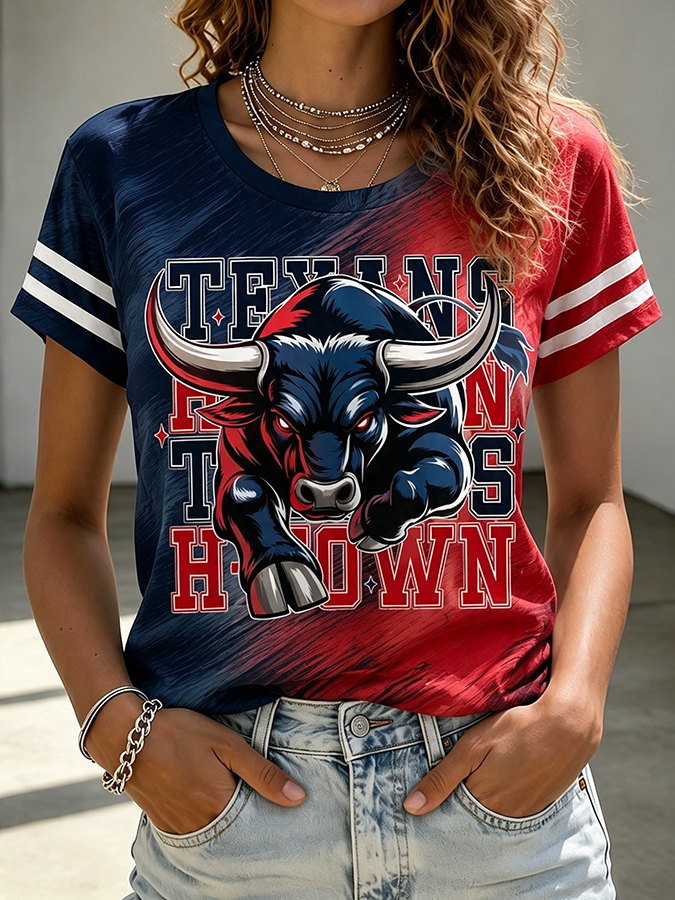 Women'S Rugby Printed Round Neck Top