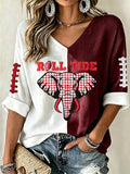 Women'S Football Print Waffle  Top