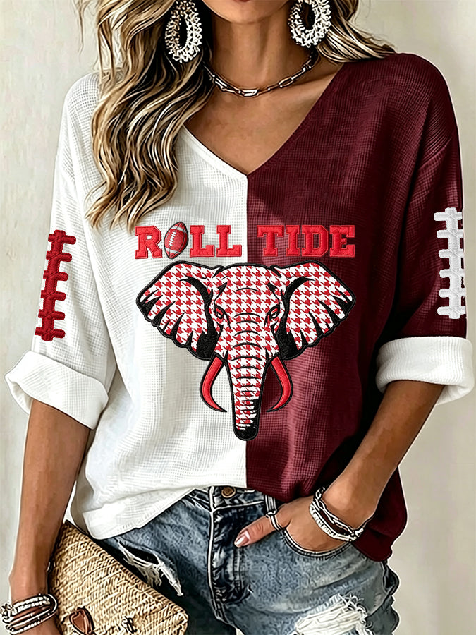 Women'S Football Print Waffle  Top