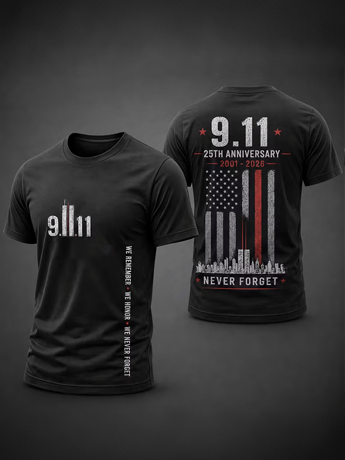 Men's "Never Forget 9/11" Design Comfortable Crew Neck Retro T-Shirt
