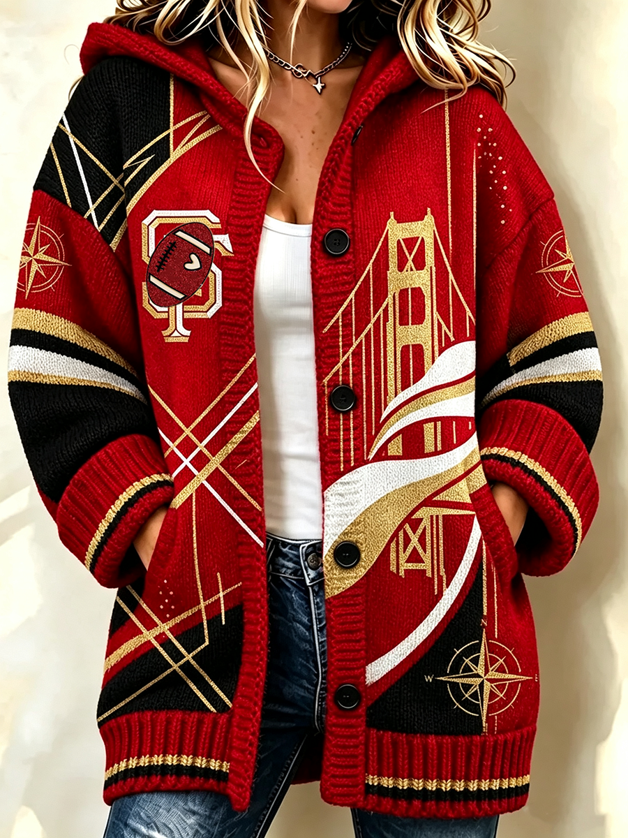 Women's Football Supporters Hooded Knit Cardigan