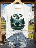 V-Neck Retro Grizzly 399 Queen Of The Tetons Grand Teton National Park Print T-Shirt