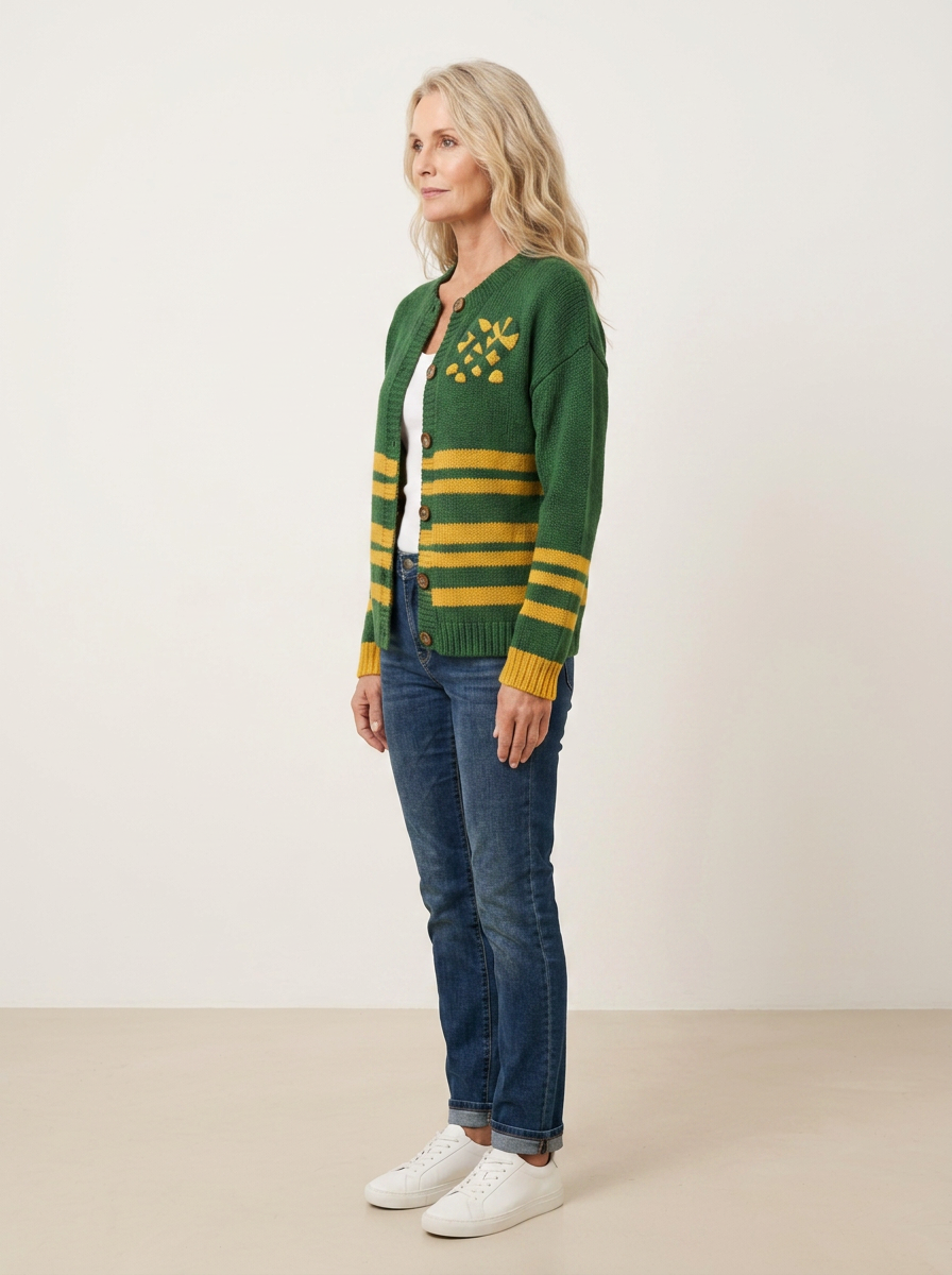 Women's Green Bay Packers Heart Logo Striped Knitted Cardigan