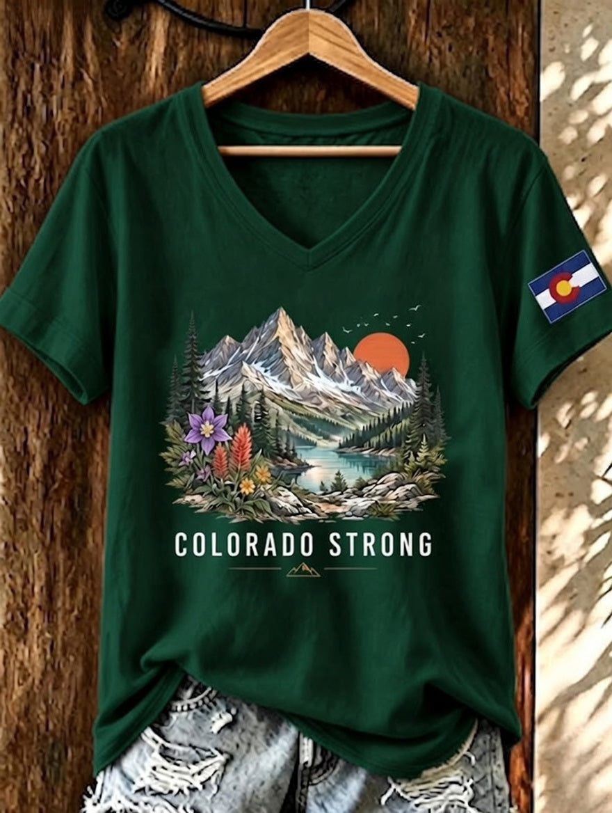 Women'S Colorado Strong Printed V-Neck T-Shirt