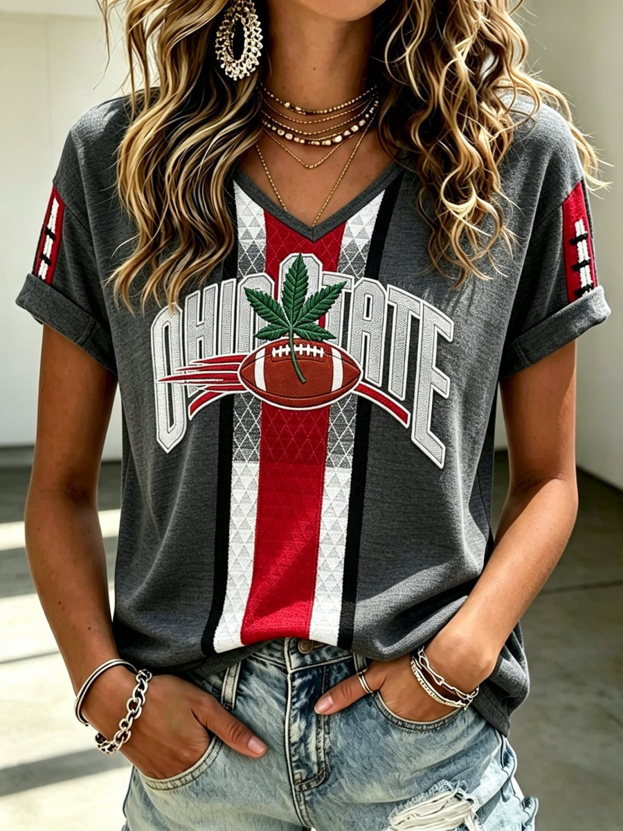 Women's Football Pattern V-Neck T-Shirt