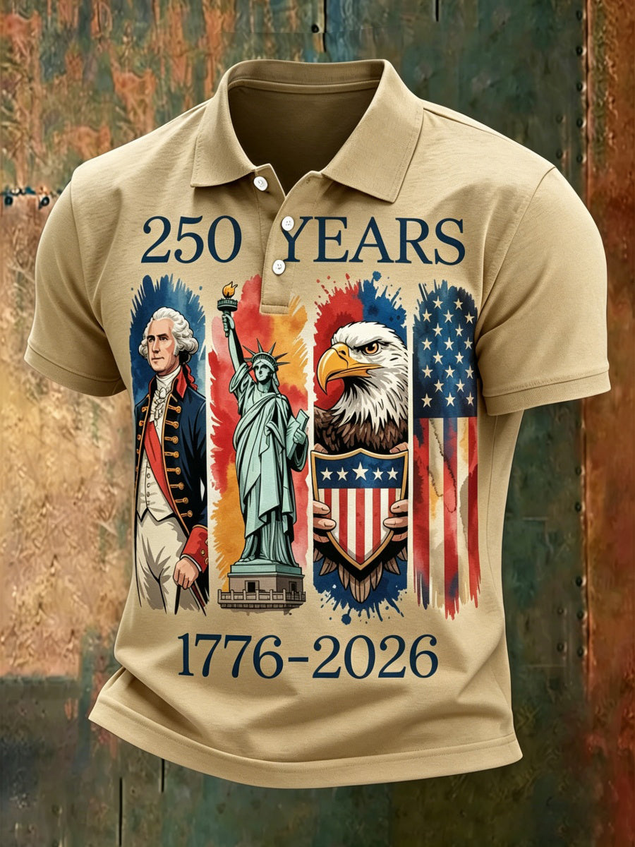 Vintage U.S. 250th Anniversary Print Men's Polo Shirt
