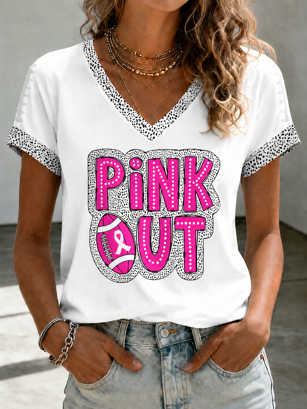 Women'S Breast Cancer Promotional Print Short Sleeved T-Shirt
