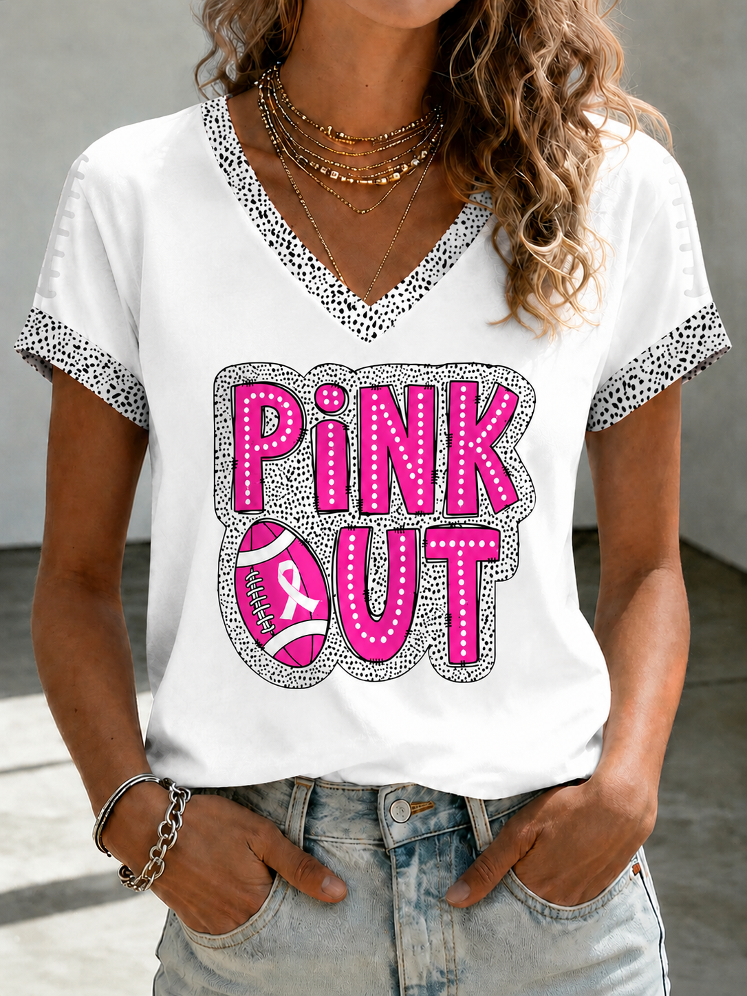 Women'S Breast Cancer Promotional Print Short Sleeved T-Shirt