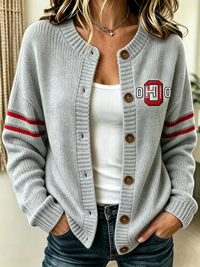Women'S Casual Football Plant Knitted Cardigan Top