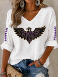 Women'S Football Print Waffle  Top