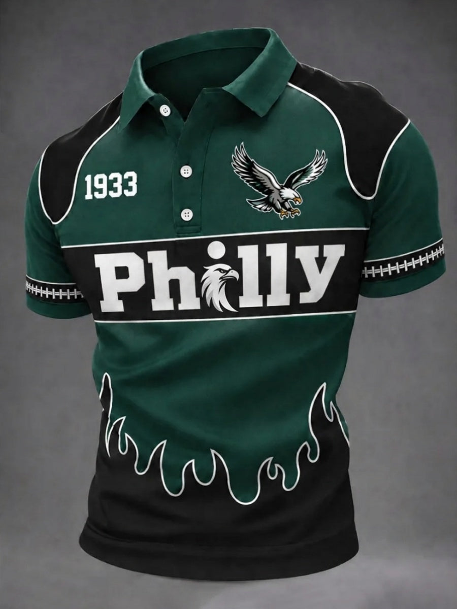 Men's Football Print Casual Polo Shirt