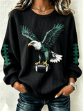 Women'S Casual Football Printed Round Neck Pullover