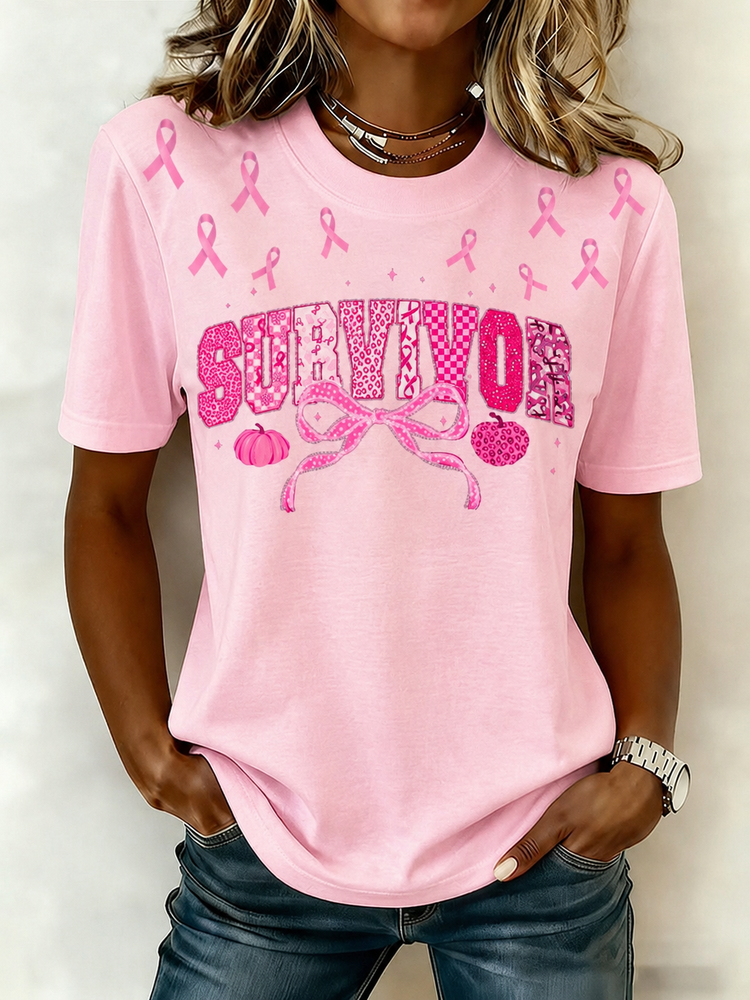 Women'S Belief In Breast Cancer Publicity Print Short Sleeve T-Shirt