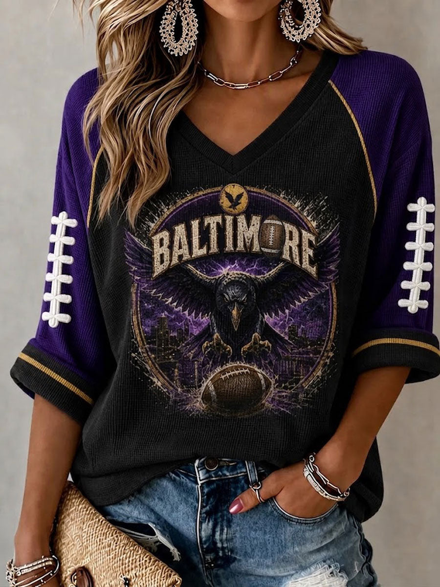 Women'S Football Print Waffle  Top