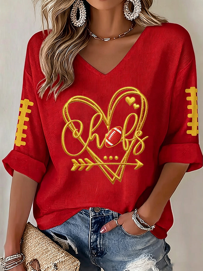 Women'S Football Print Waffle Top