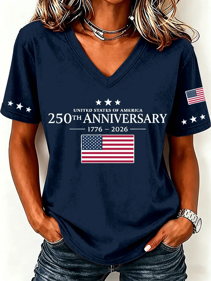 Women'S Casual Independence Day Print Top