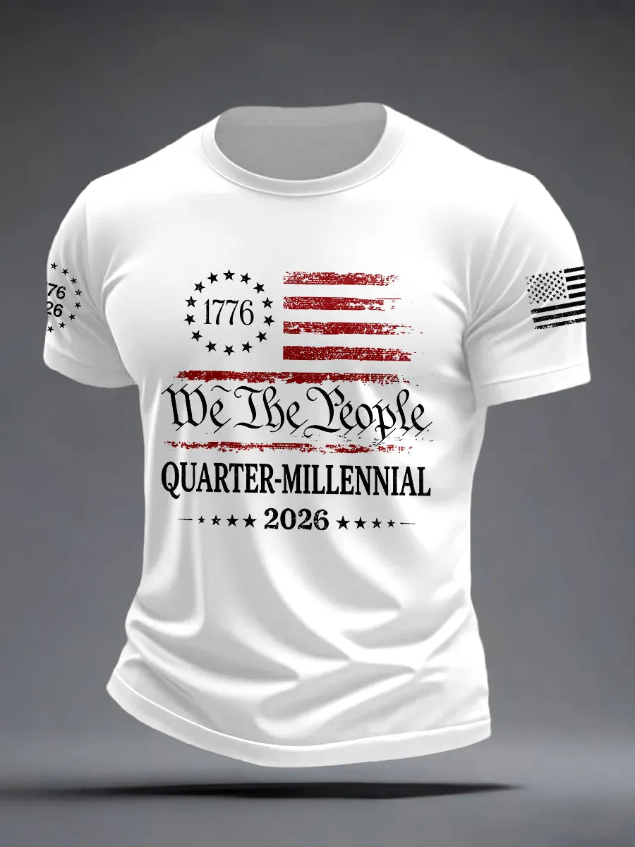 Men'S Casual American 1776-2026 Anniversary Celebration Commemorative Printed Short Sleeved T-Shirt