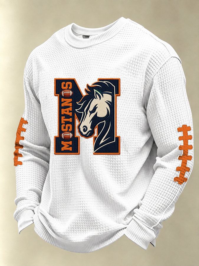 Men'S Football Fan Casual Long Sleeved Waffle Top