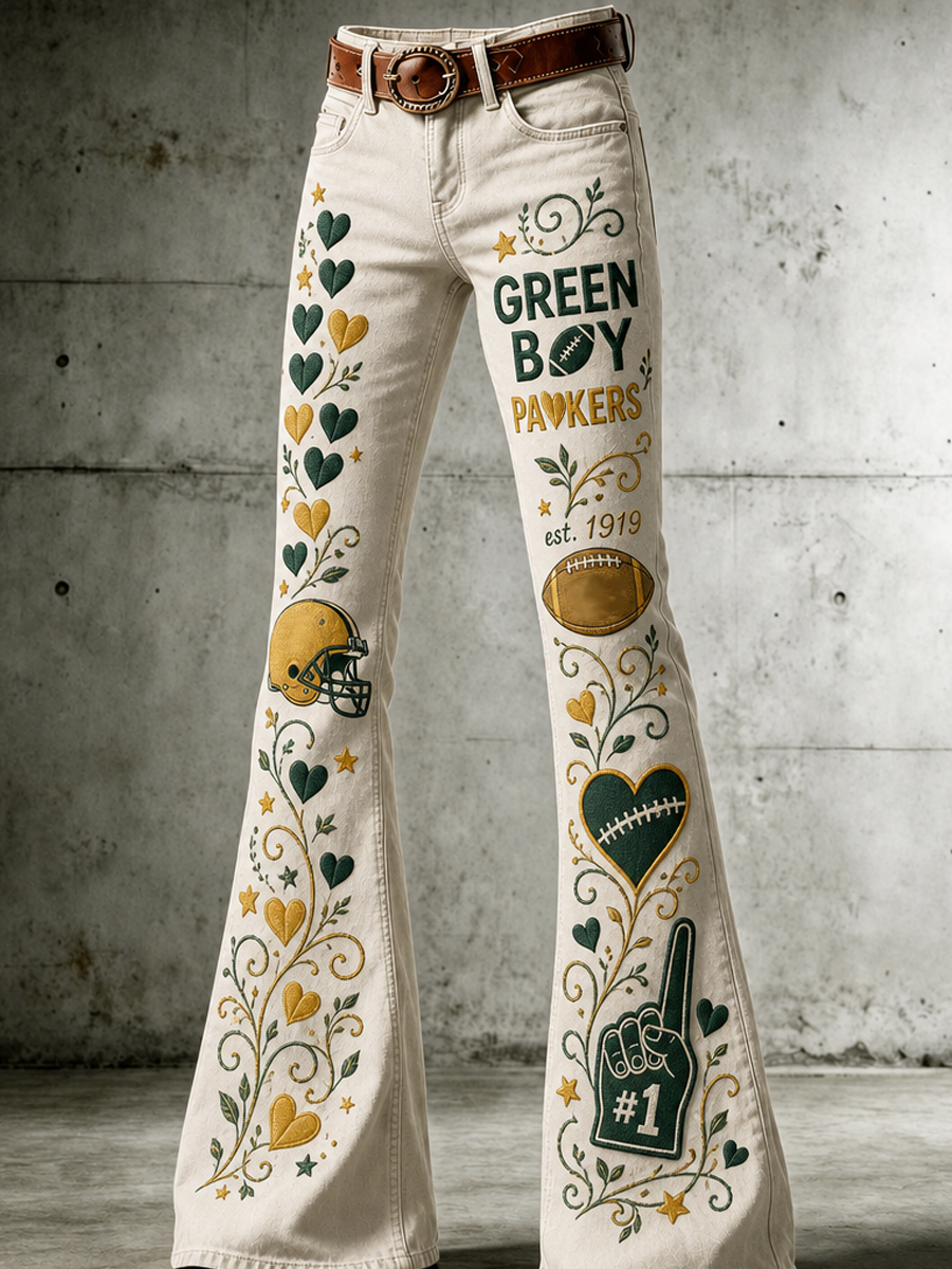 Women's Football Printed Denim Pants