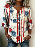 Women's Casual Retro Print Button-Up Shirt