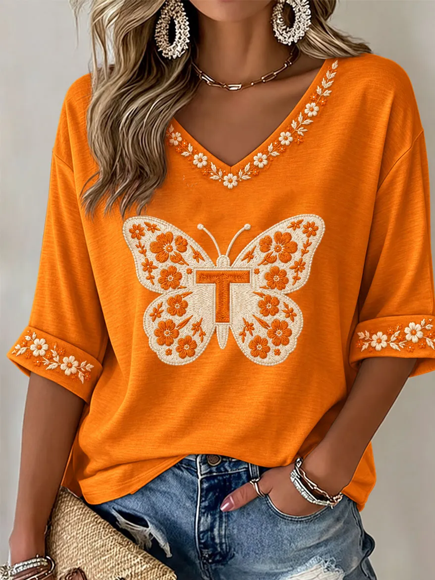 Women's Football Commemorative Printed Casual V Neck Top
