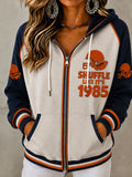 Women'S Football Gameday Gift For Football Fans Zipper Long Sleeve Hoodie