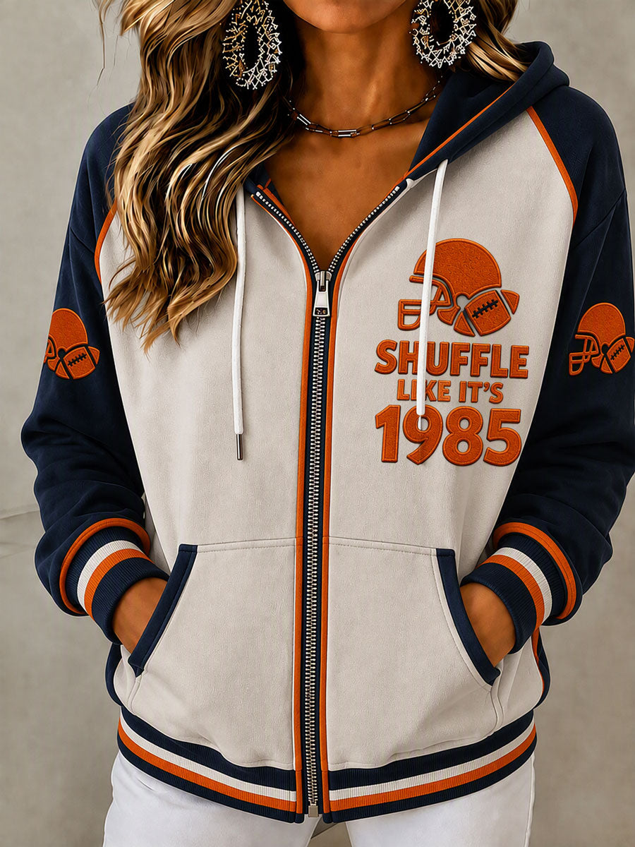 Women'S Football Gameday Gift For Football Fans Zipper Long Sleeve Hoodie
