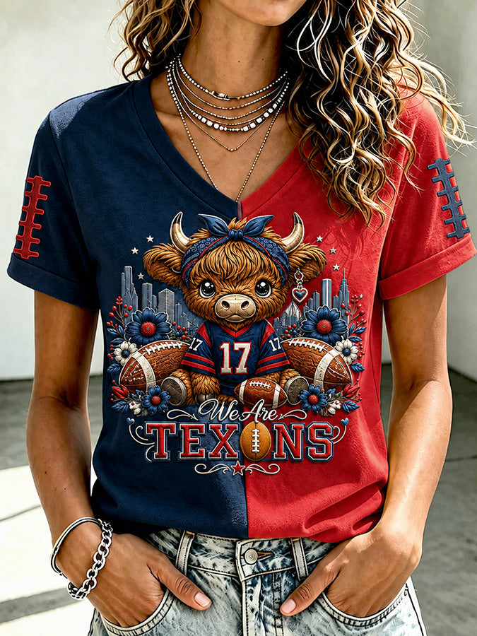 Women'S Rugby Printed V-Neck T-Shirt