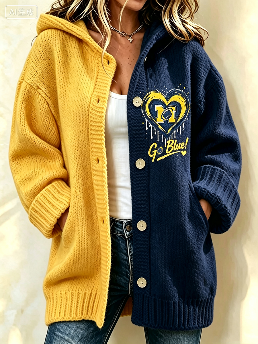 Women's casual soccer plant knitted cardigan top