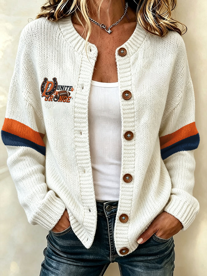 Women'S Football Fans Print Knitted Cardigan Top