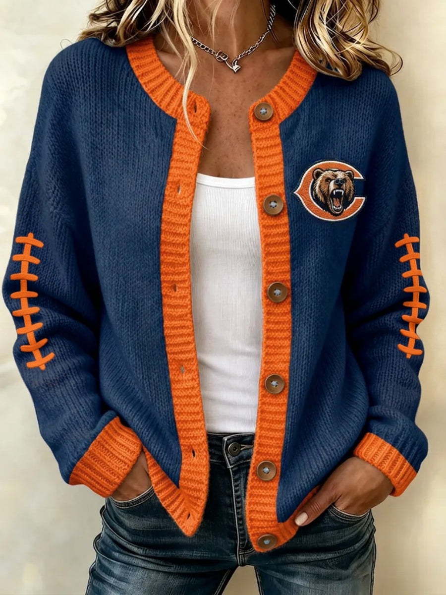 Women's Football Pattern Knitted Cardigan Top
