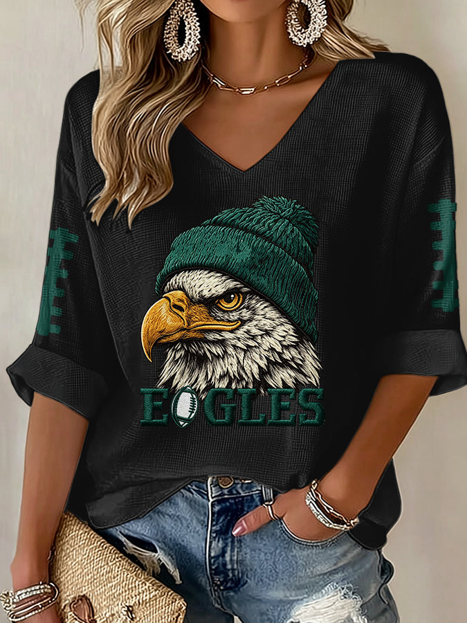 Women'S Football Print Waffle  Top