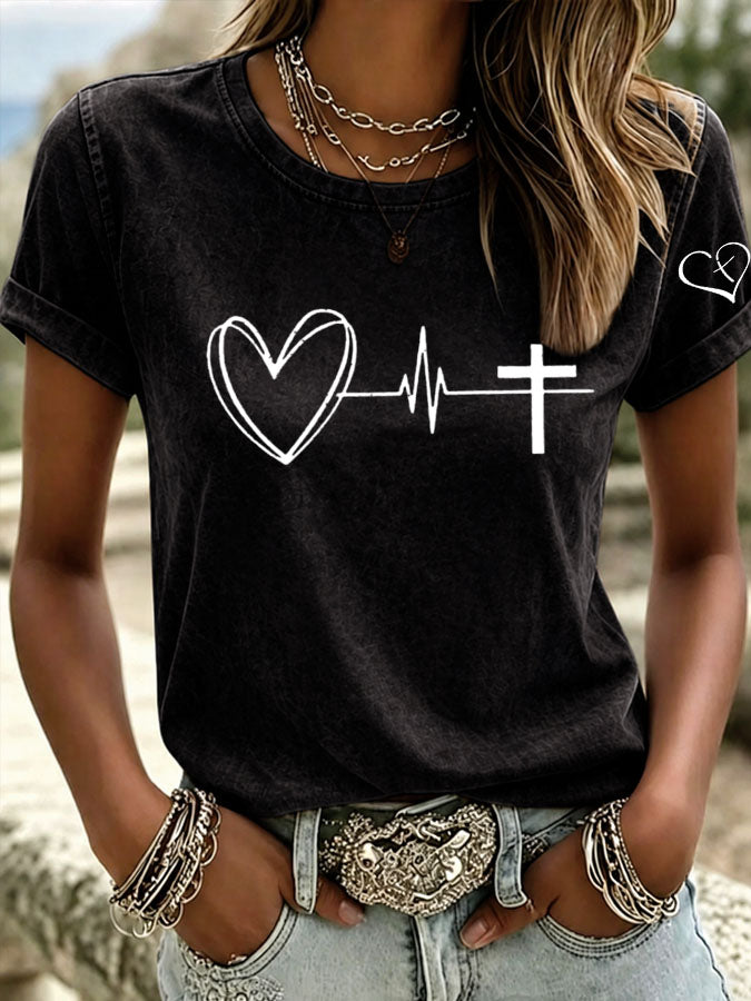 Women's Heartbeat Cross T-Shirt