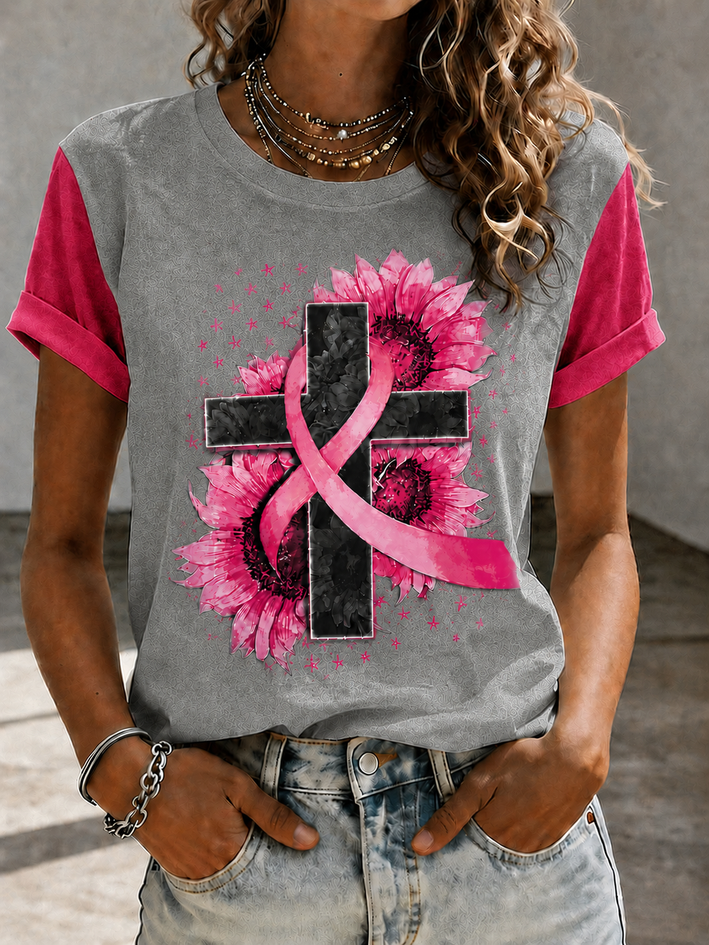 Women'S Faith Breast Cancer Publicity Print Short Sleeve T-Shirt