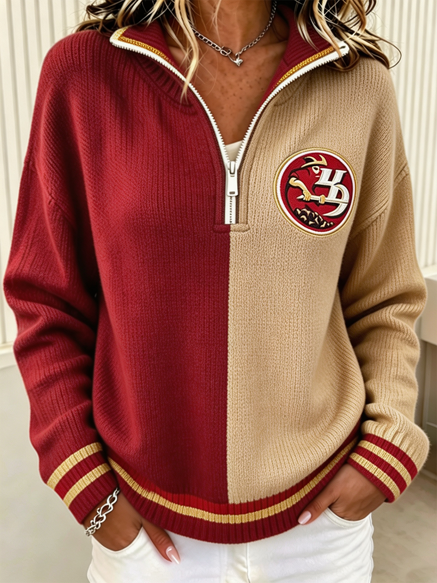 Women'S Rugby Enthusiast Cotton Knitted Half Zip Sportswear