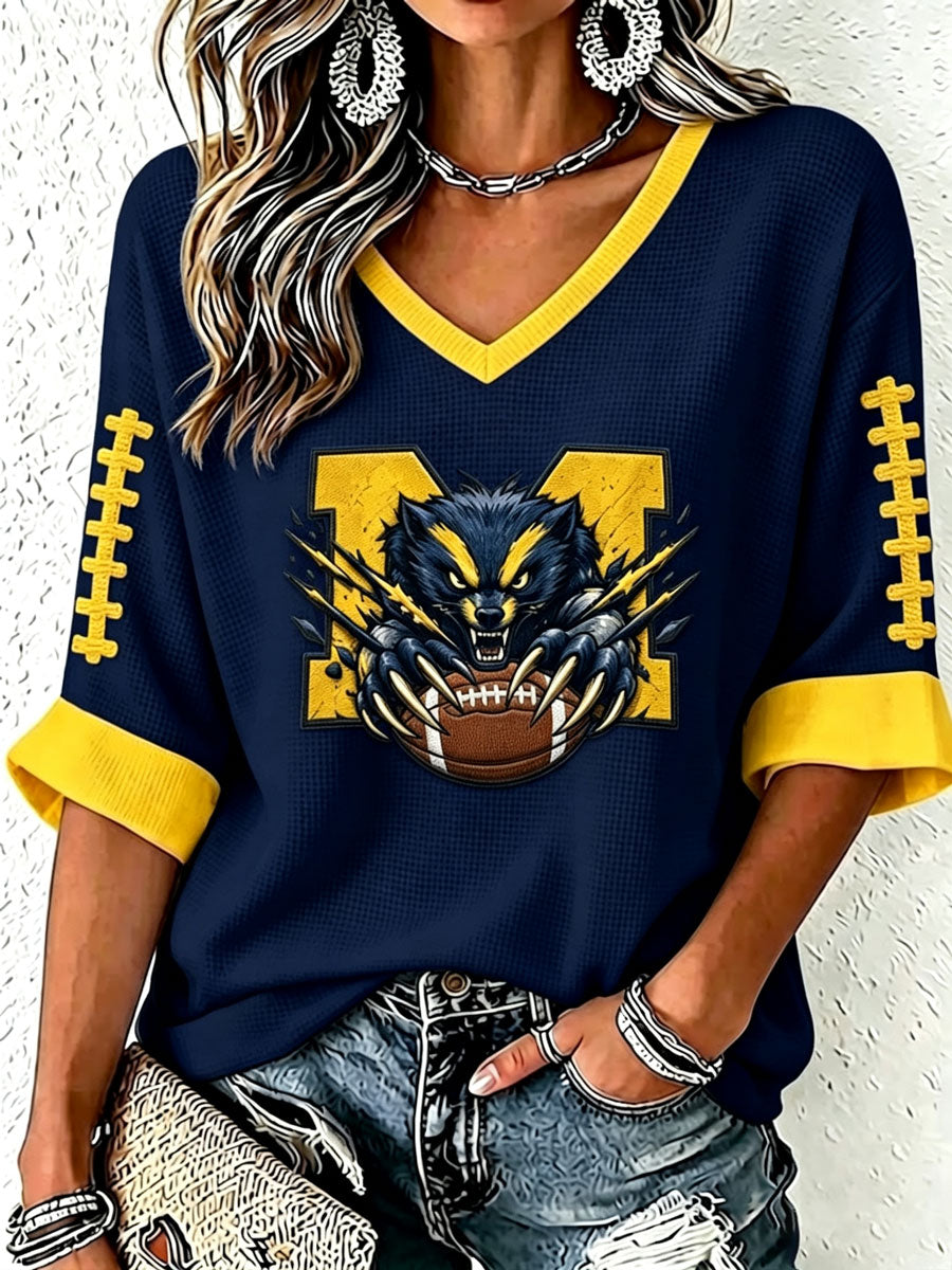 Women'S Football Print Waffle Top