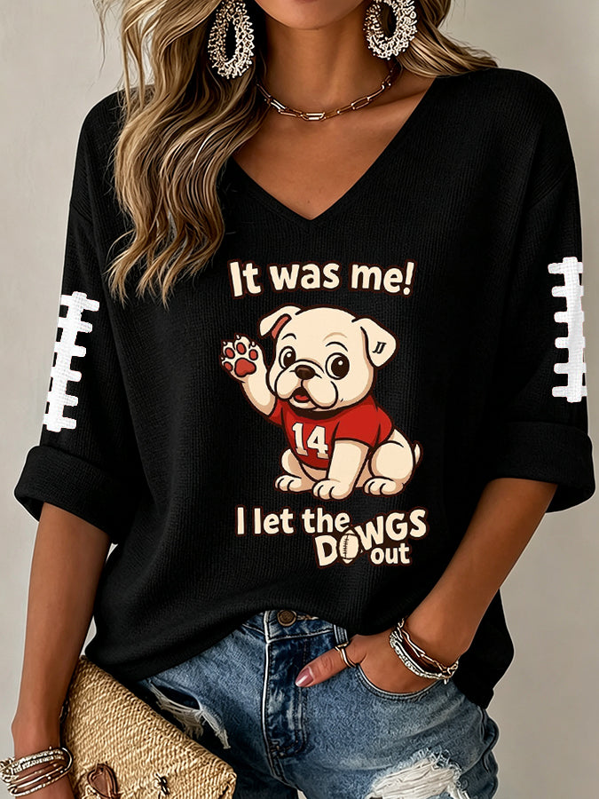 Women'S Football Print Waffle  Top
