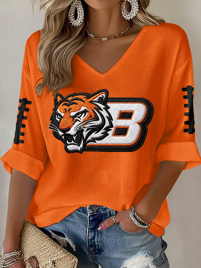 Women'S Football Print Waffle Top