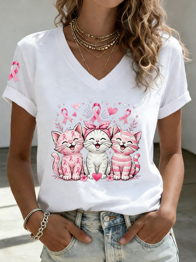 Women'S Breast Cancer Awareness Print Casual T-Shirt