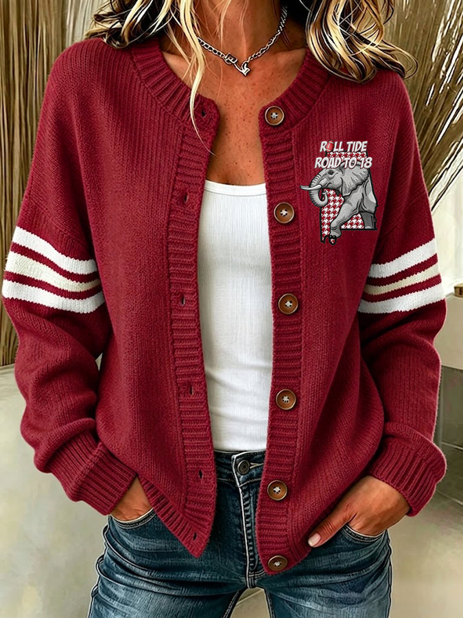 Women'S Football Printed Knitted Cardigan