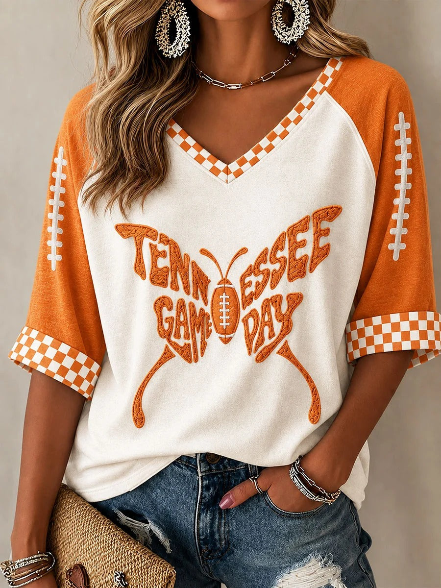 Women's TFootball Game Day Casual Printed T-shirt