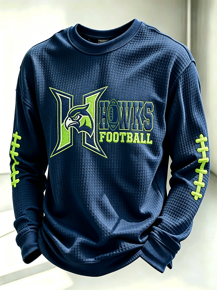 Men'S Football Match Day Print Waffle Crewneck Sweatshirt