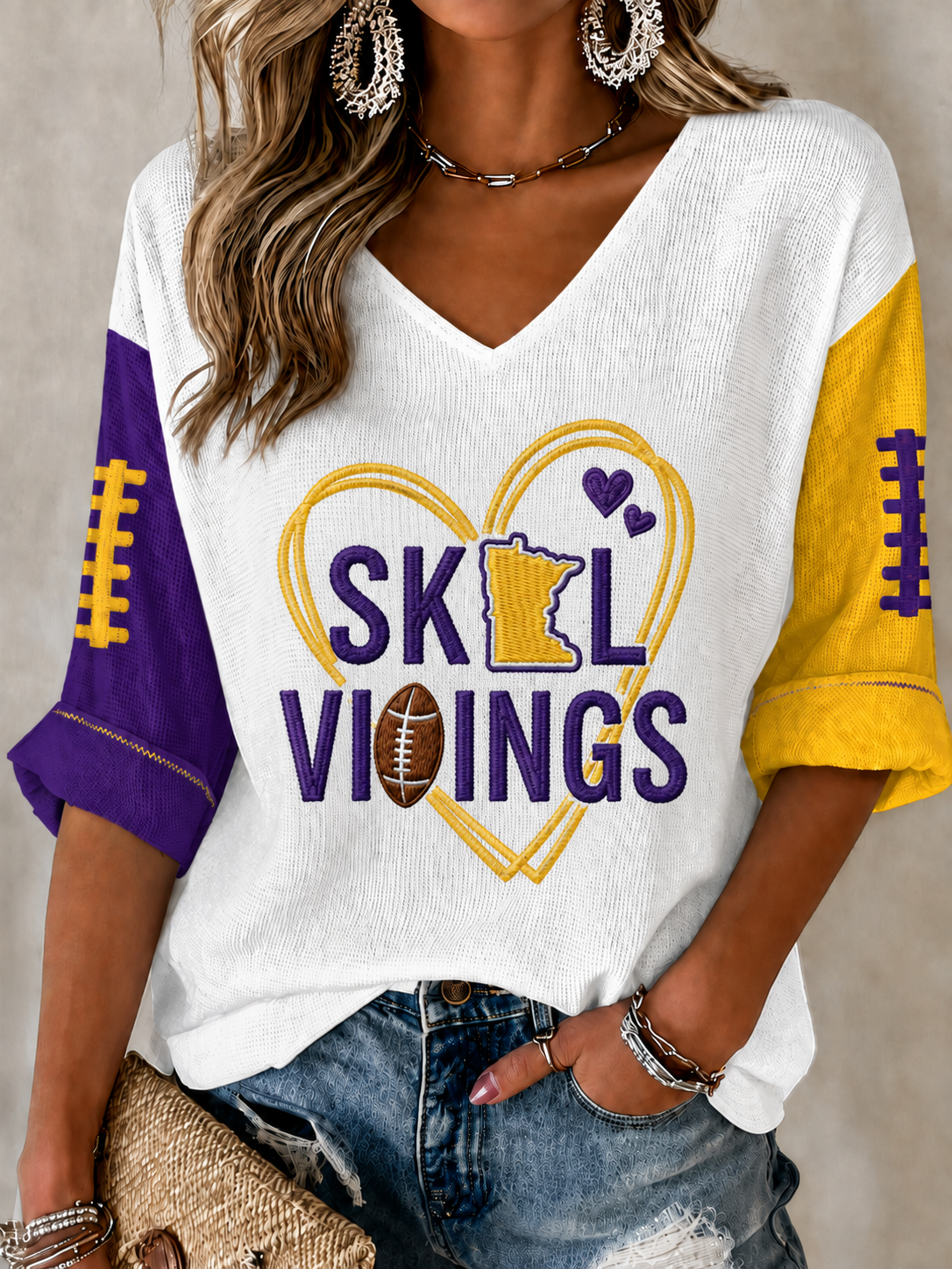 Women'S Football Print Waffle  Top