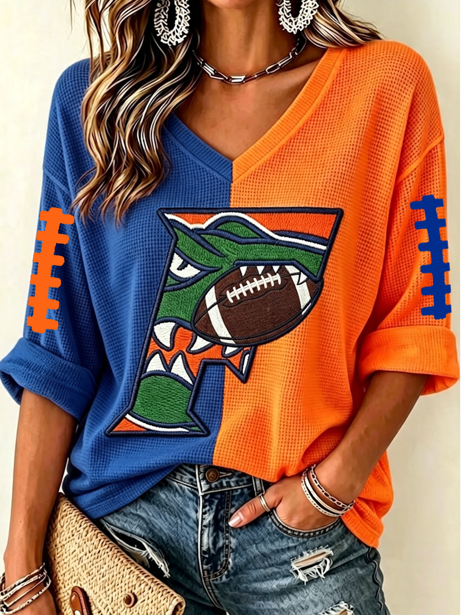 Women'S Football Print Waffle  Top