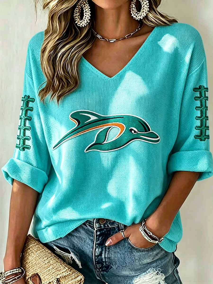 Women'S Rugby Patterned Waffle V-Neck Top