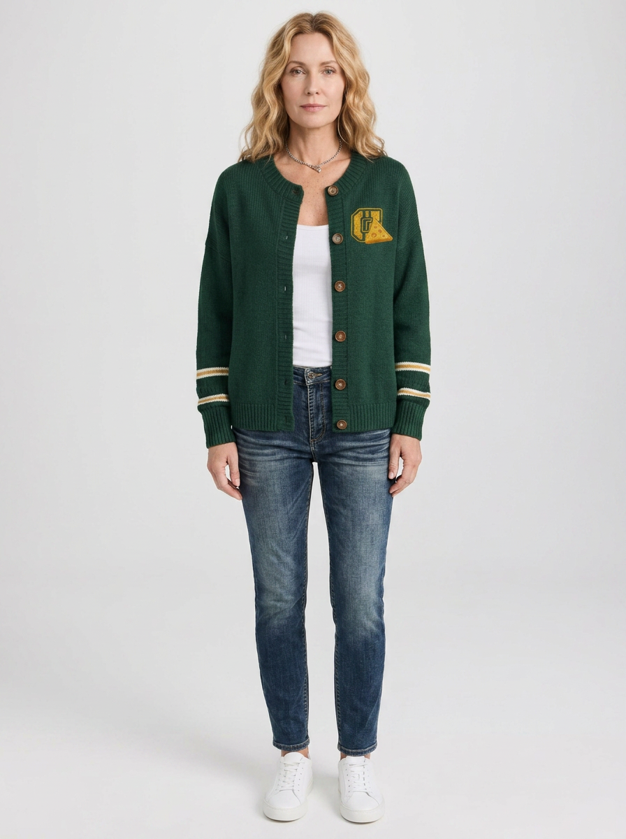 Women's Green Bay Packers Cheesehead Logo Embroidered Cardigan