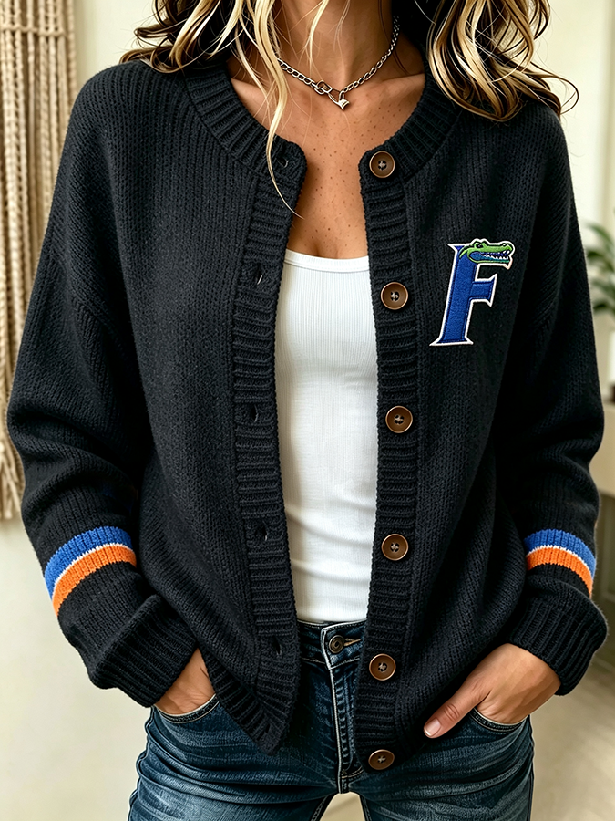 Women'S Casual Football Plant Knitted Cardigan Top